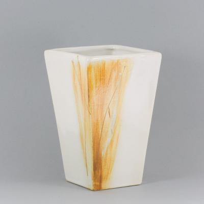 Vase eckig, groß handbemalt - erdfarben