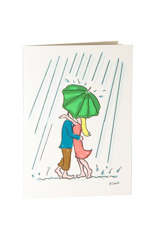 Briefkarte KÜSSE UNTERM REGENSCHIRM